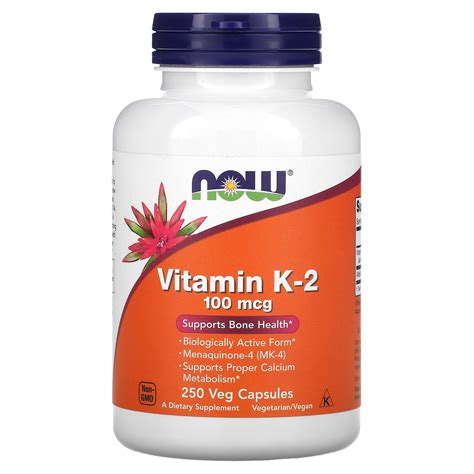 NOW Foods Vitamin K 2 100 Mcg 250 Veg Capsules