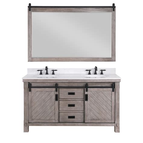 60 Double Sink Bath Vanity In Classical Grey With White Composite Countertop