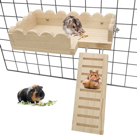 Wooden Hamster Platform For Cage With Ladder Dwarf Hamster Standing Platform Wood Rat Cage ...