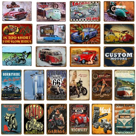 Classic Bus Motorcycle Car Metal Plate Vintage Home Decor Tin Sign Bar