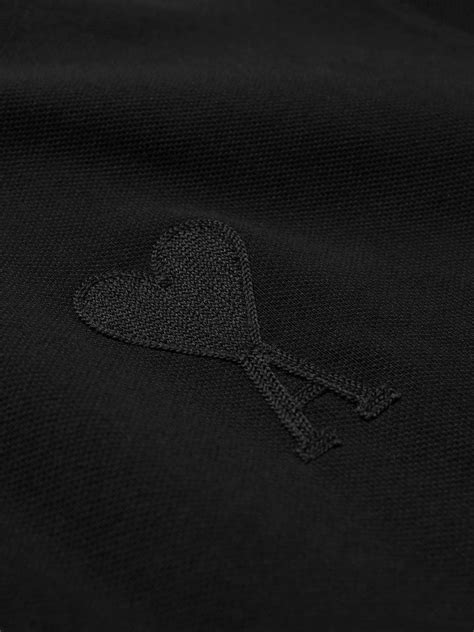 AMI PARIS - Logo-Appliquéd Cotton-Piqué Polo Shirt - Black AMI