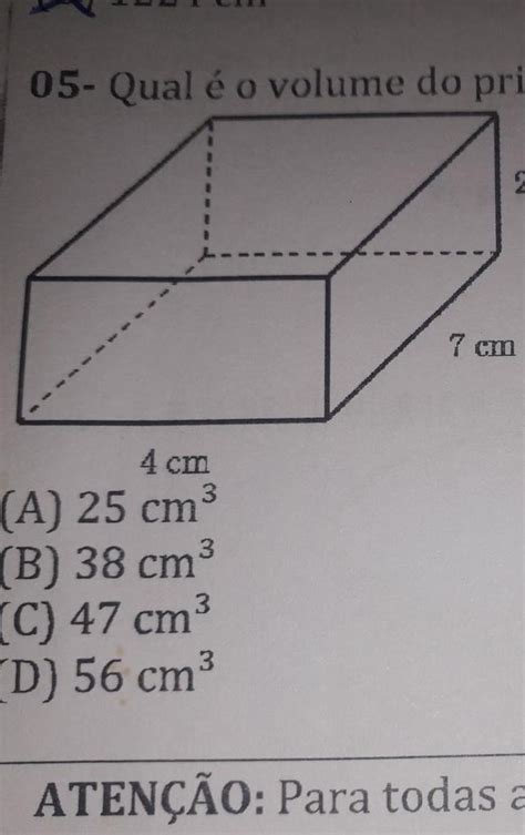 Qual O Volume Do Prisma Retangular A Baixo Brainly Br