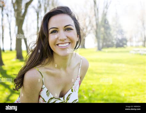Casual Brunette Outdoors Stock Photo Alamy