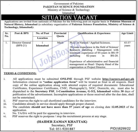 Pakistan Science Foundation Psf Jobs 2023 Pk