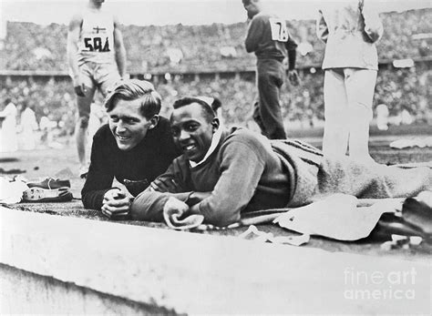 Jesse Owens And Luz Long Watch Olympics Photograph by Bettmann - Fine ...