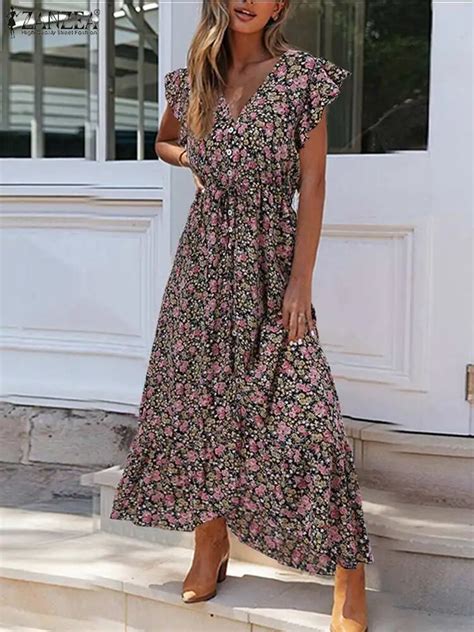 Vestido De Verano Con Estampado Floral Para Mujer Vestido Largo