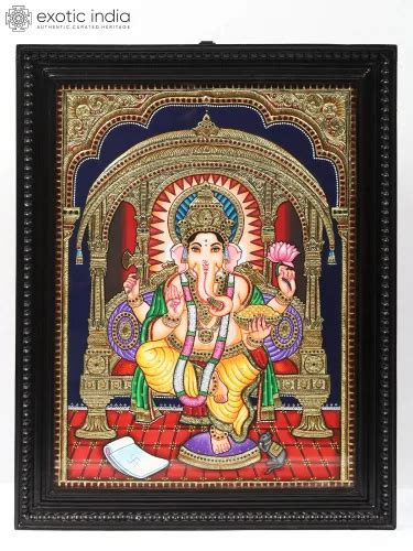 Gallery Frame Wooden Lord Ganpati Tanjore Painting For Decoration