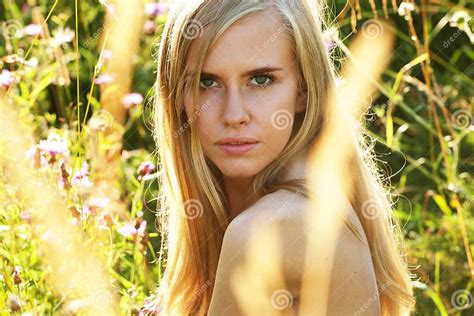 Young Female Model With Blond Hair Posing Nude Outdoor Summer Time Stock Image Image Of Human