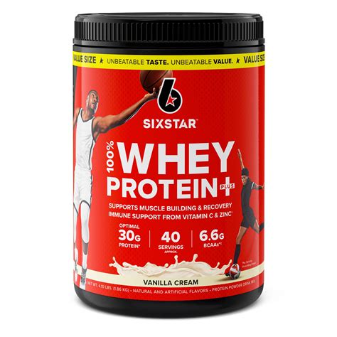 Six Star Pro Nutrition 100 Whey Protein Plus Powder Vanilla Cream 30 G Protein 41 Lb