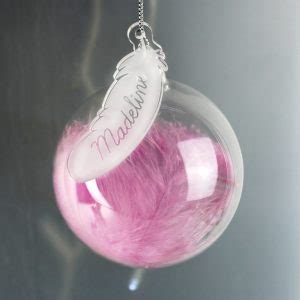 Personalised Christmas Bauble Clear White Feather Tree Decoration