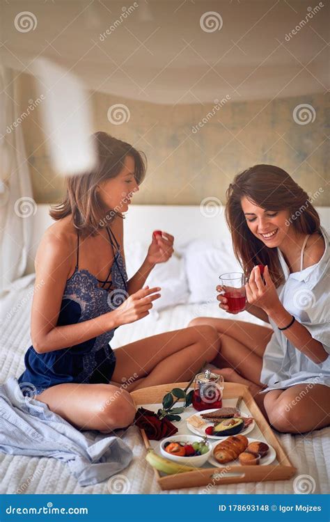 Gay Couple Breakfast And Enjoying Together At Bed Stock Photo Image Of Home Canopy 178693148