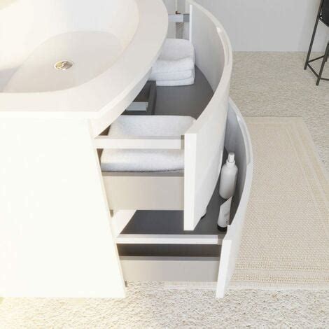 Mobile Bagno Curvo Sospeso Cm Bianco Lucido Specchio Led X Los