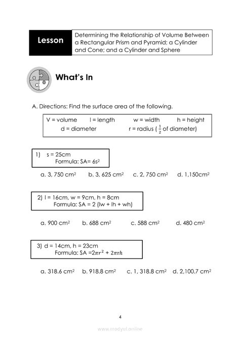 MATHEMATICS Quarter 4 Module 1 Determining The Relationship Of Volume