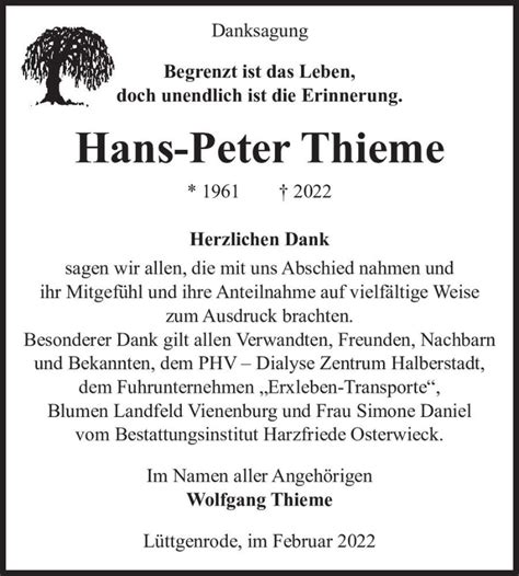 Traueranzeigen Von Hans Peter Thieme Abschied Nehmen De