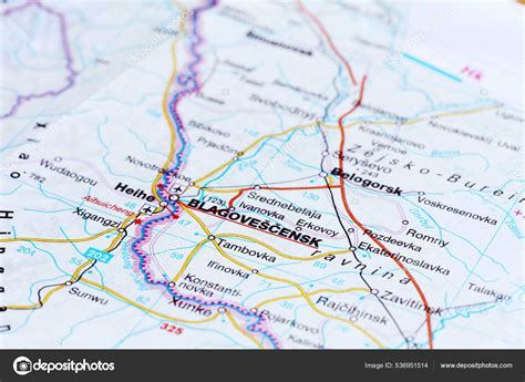 blagoveshchensk city road map area closeup macro view stock photo grimaldello