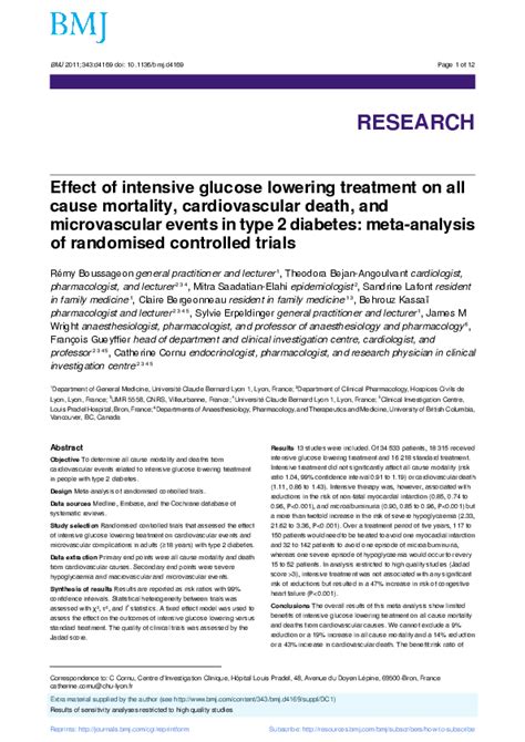 Pdf Effect Of Intensive Glucose Lowering Treatment On All Cause Mortality Cardiovascular