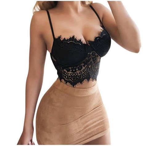 SOUTIEN GORGE Sexy femmes dentelle bustier gilet lingerie slips évider culotte de sous vêtements