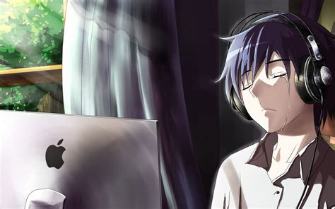 3840x2400 Anime Boy Crying In Front Of Apple Laptop 4K ,HD 4k ...