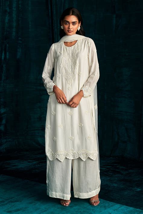 Buy Ivory Georgette Embroidered Cut Dana And Sequin Work V Kurta