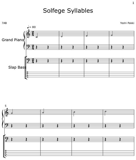 Solfege Syllables - Sheet music for Piano, Slap Bass