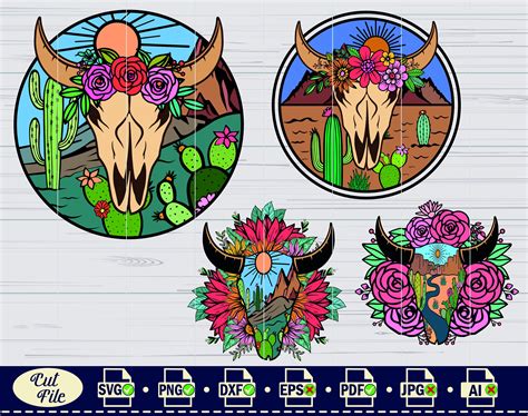 Cow Skull Desert Svg File2 Cow Skull Cactus Svg Cow Skull Etsy Australia