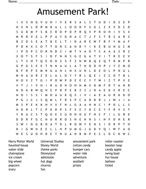 Amusement Park Puzzle Word Search Wordmint