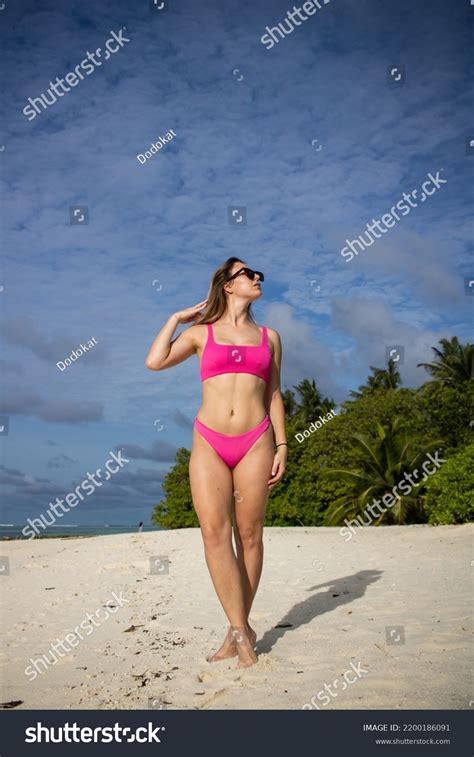 Sexy Blonde Woman Bikini Posing On Stock Photo 2200186091 Shutterstock