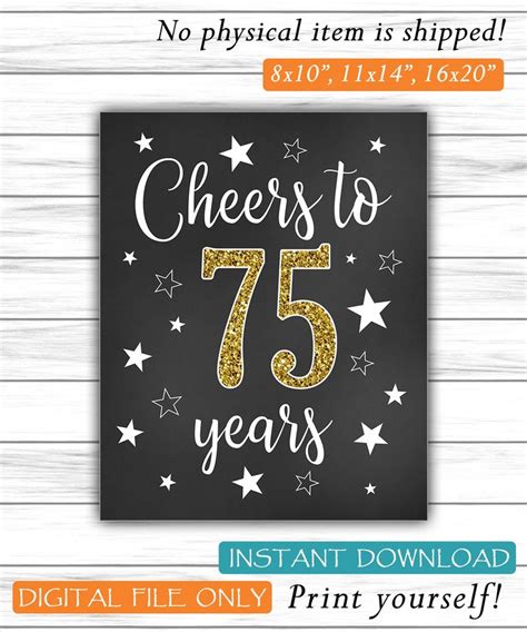 Cheers To 75 Years 75th Birthday Sign Happy 75th Birthday 75th