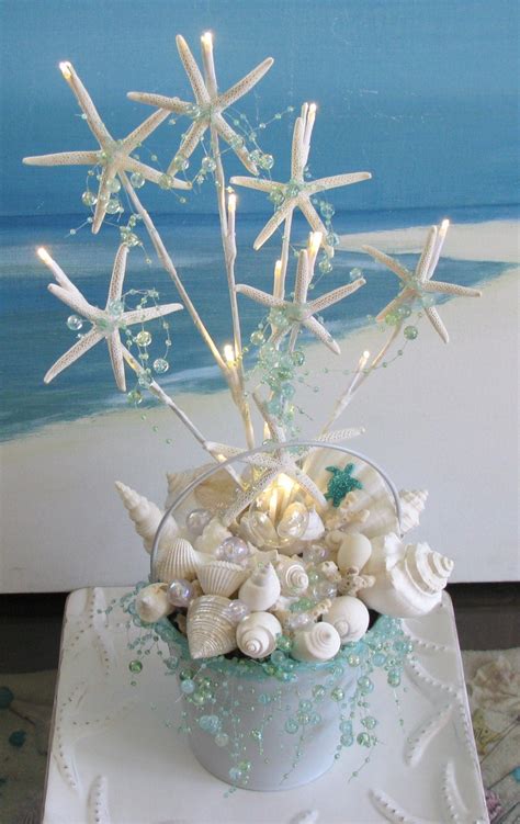 Seashell Starfish Light Up Wedding Centerpiece Beach Bucket Wedding