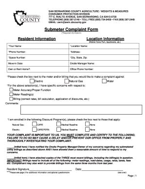 Fillable Online Cms Sbcounty Submeter Complaint Form County Of San