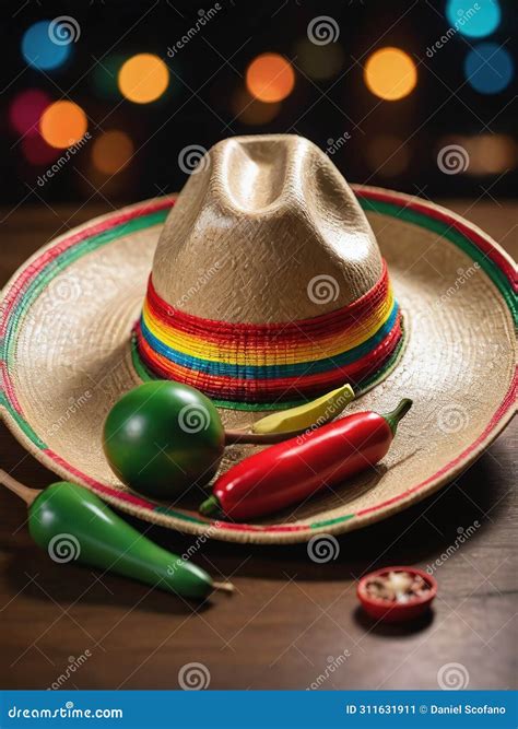 Photograph Of Mexican Sombrero Maracas Chili Generative Ai Stock Illustration Illustration