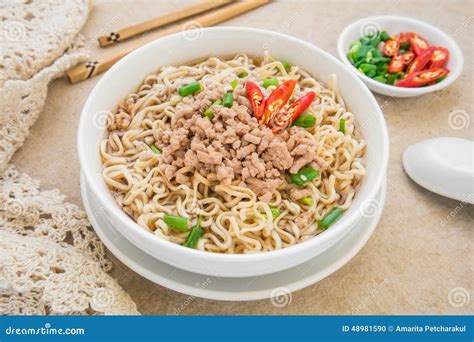 Instant Noodles With Pork In Bowl Stock Photo Image Of Dish Dinner