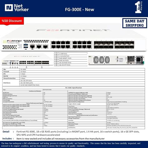 NEW FG 300E Fortinet NGFW Middle Range Series 18 X GE RJ45 16 X GE