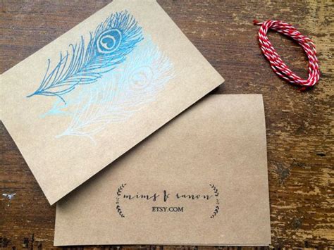 Blue Ombre Peacock Feather Cards Set Of