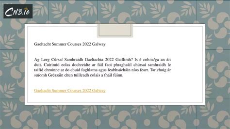 PPT - Gaeltacht Summer Courses 2022 Galway Cnb.ie en PowerPoint ...