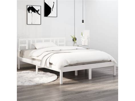 Vidaxl Cadre De Lit Blanc Bois De Pin Massif 140x190 Cm Conforama