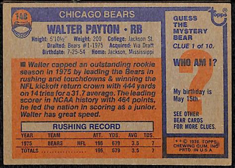 Lot Detail - 1976 Topps #148 Walter Payton Rookie Card