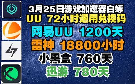 uu加速器3月25日兑换码口令72小时 uu免费白嫖1200天 雷神18800小时 迅游小黑盒780天人手一份 视频下载 Video