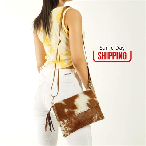 Cowhide Crossbody Purse Genuine Leather Purse For Women Cowhide Brown