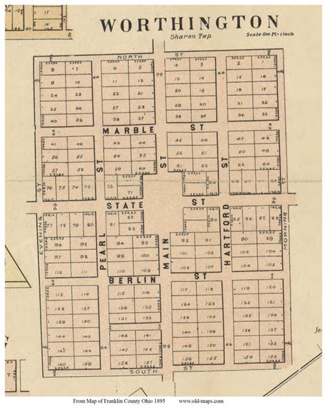 Worthington Sharon Ohio 1895 Old Town Map Custom Print Franklin Co