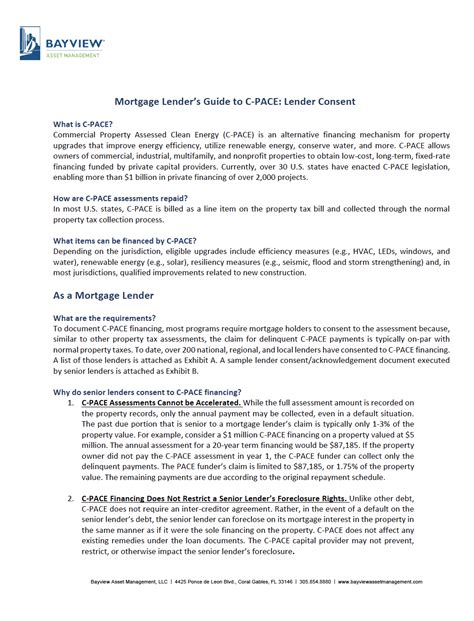 Mortgage Lender Consent Bayview Pace