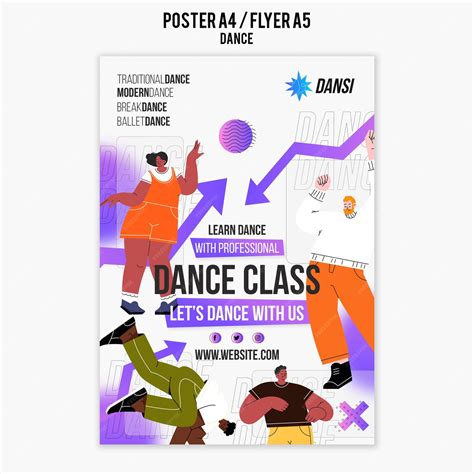 Free Psd Vertical Poster Template For Dance Studio Lessons