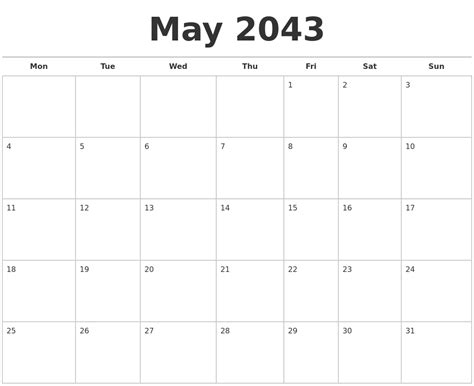 May 2043 Calendars Free