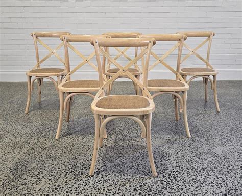 Lot Set Of Six Elm Cross Back Dining Chairs With Rattan Seats X