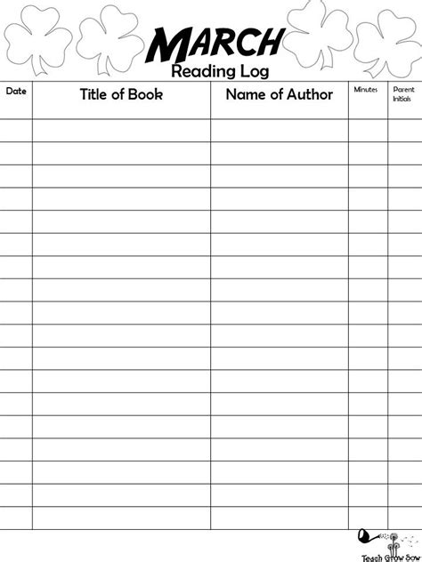 March Reading Log Printable