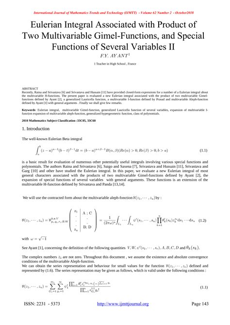 Pdf Eulerian Integral Associated With Product Of Two Multivariable