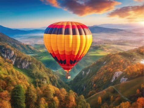 Premium Photo Beautiful Colorful Hot Air Balloon Flying Over Mountain