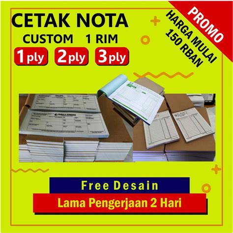 Jual PROMO CETAK NOTA NCR 1 RIM 1PLY 2 PLY 3 PLY NOTA TOKO