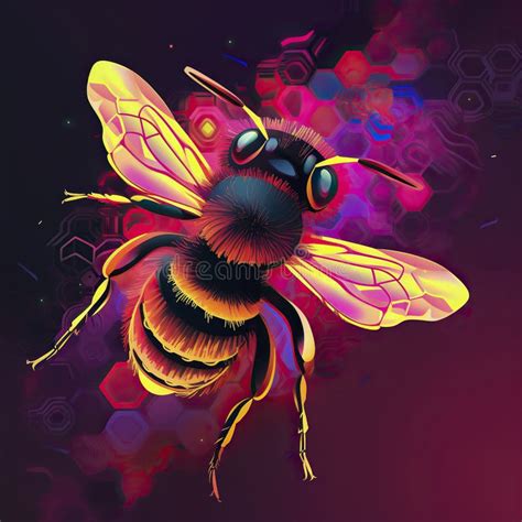 Bee In Neon Colors Generative Ai Stock Illustration Illustration Of