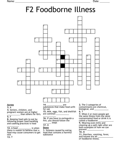 F2 Foodborne Illness Crossword WordMint